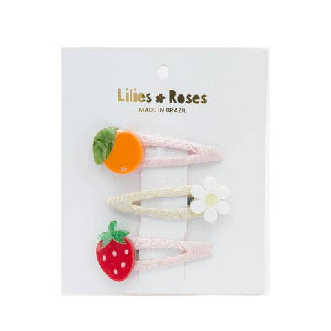 Tangerine Strawberry Covered Snap Clips Set - Lilies & Roses NY