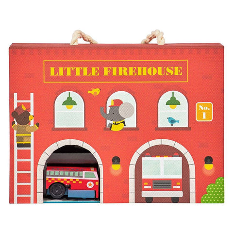 Petit Collage Wind Up and Go Play Set Firehouse Fire Station Firefighter Fireman Toys for Kids at Butter Bug Boutique